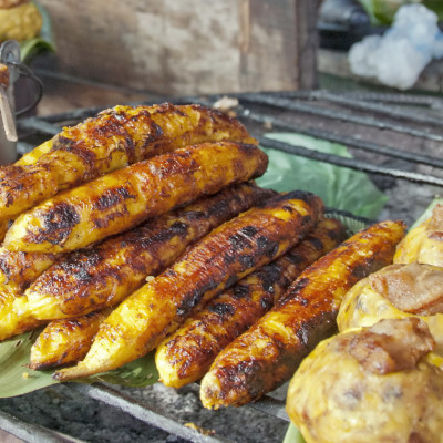 Fried bananas in the market Iquitos, Peru, South America