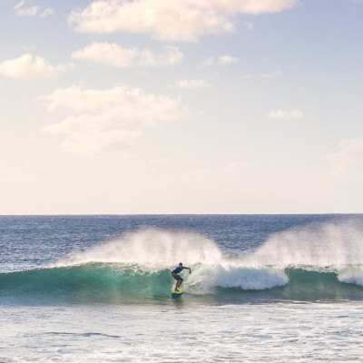 Surfing the Easter Island ocean, Chile, South America