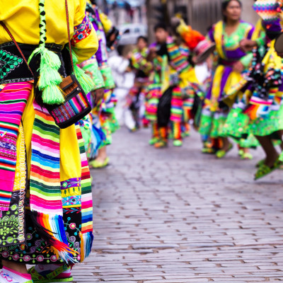 Peruvian dancers at the parade in Cusco, Peru, South America