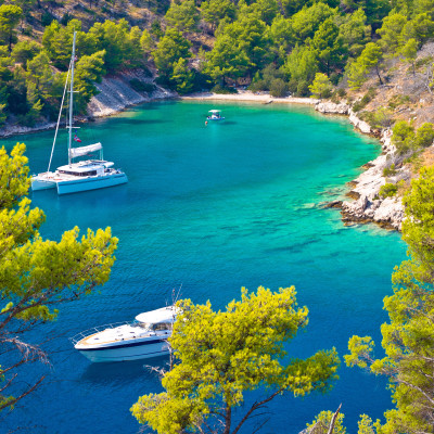 Secret turquoise beach yachting and sailing, Island of Brac, Dalmatia, Croatia
