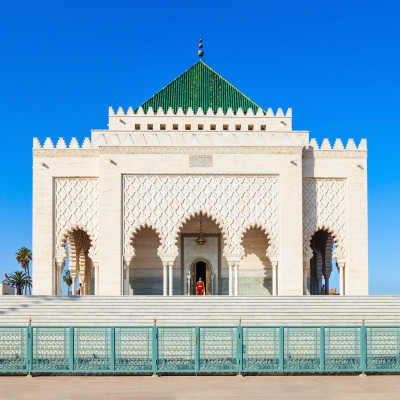 The Mausoleum of Mohammed V is a historical building located on the opposite side of the Hassan Tower on the Yacoub al-Mansour esplanade in Rabat, Morocco