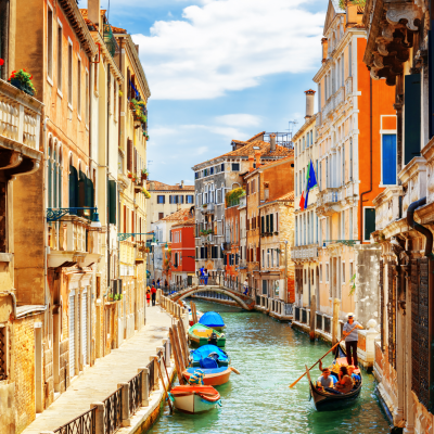 Panoramic aerial cityscape of Venice with Santa Maria della Salute church, Veneto, Italy