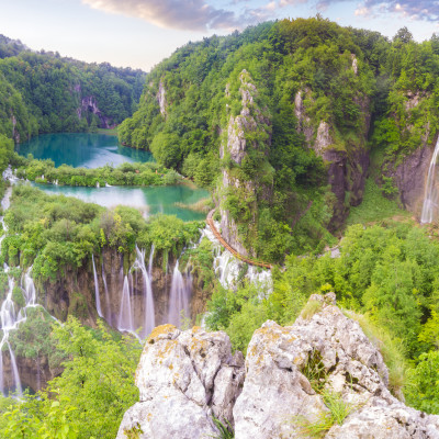 Waterfalls in National Park Plitvice Lakes,sunrise over waterfal - Slovenia & Croatia Tours