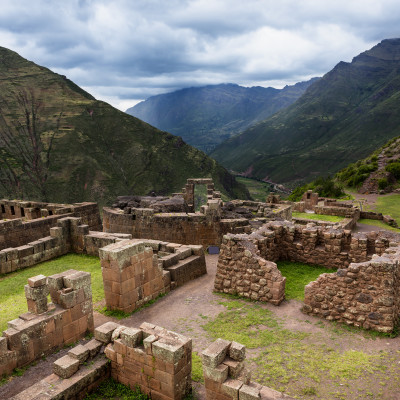 View of Inca Ruins near the town of Pisac in the Sacred Valley, Peru