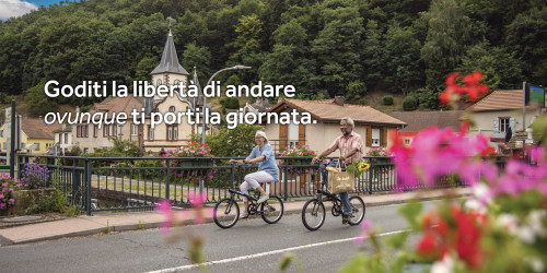 Coppia che fa la spesa in bicicletta
