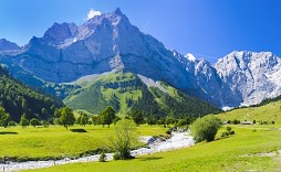Enchanting Travels Germany Tours panorama landscape Ahornboden with alps mountains Karwendel in Bavaria, Germany