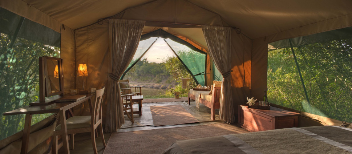 Luxury guest tent at Rekero Tented Camp Hotel in Masai Mara, Kenya