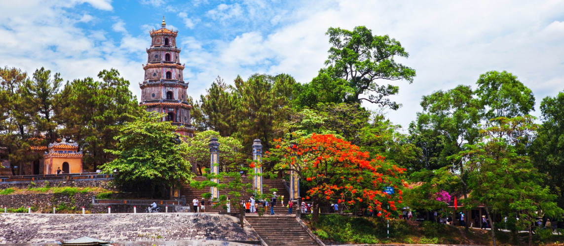 The Thien Mu Pagoda is one of the ancient pagoda in Hue city, Perfume River, Vietnam, Asia