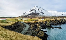 Snæfellsnes Peninsula Fishing Village and mountains with snow at western Iceland