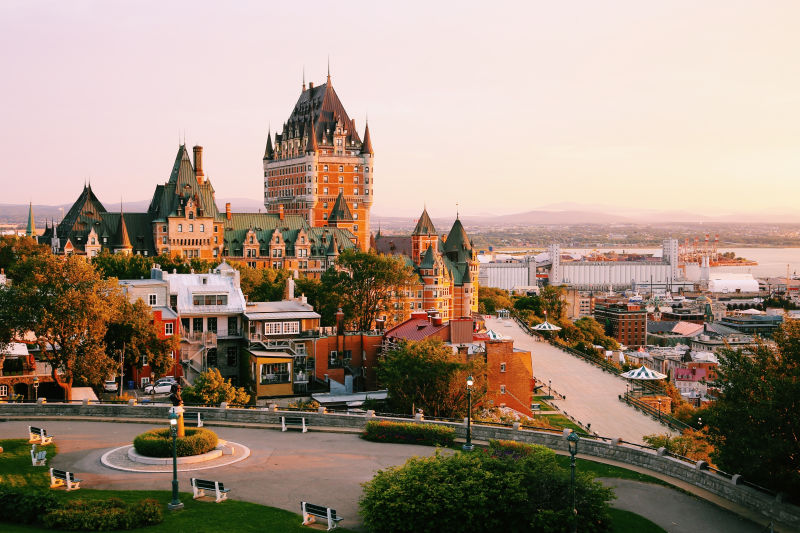 Frontenac Castle in Old Quebec City in the beautiful sunrise light