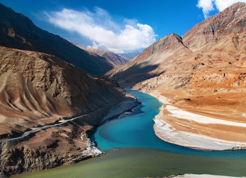 Ladakh: Confluence of Zanskar and Indus rivers