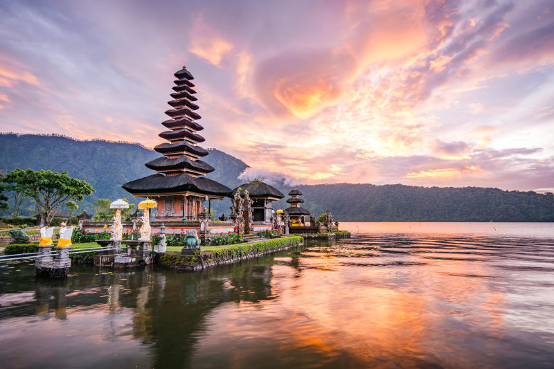 Pura Ulun Danu Bratan Hindu Temple On Bratan Lake Landscape