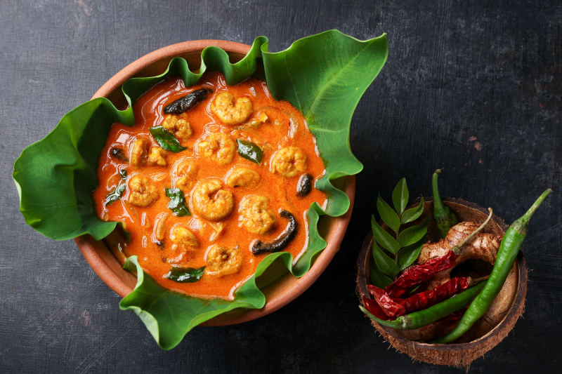 Prawn Mango Curry. Kerala Food Chemmeen Manga Shrimp In Coconut