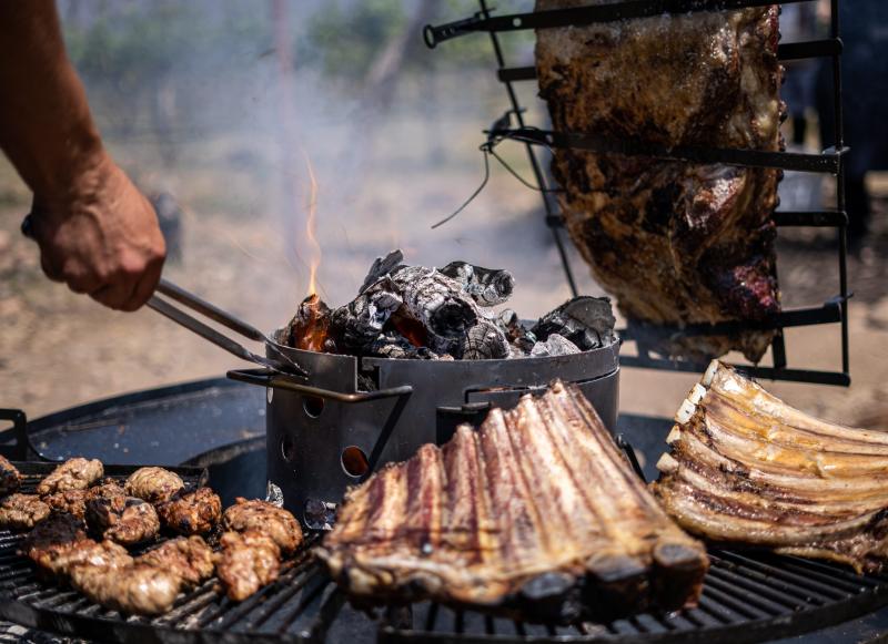 Traditional Argentine ribs grilled with charcoal and fire