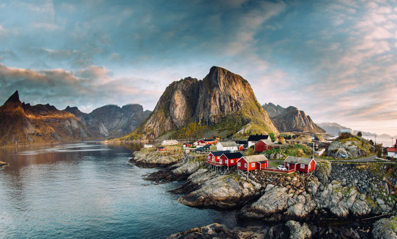 Norwegian Fishing Village At The Lofoten Islands In Norway