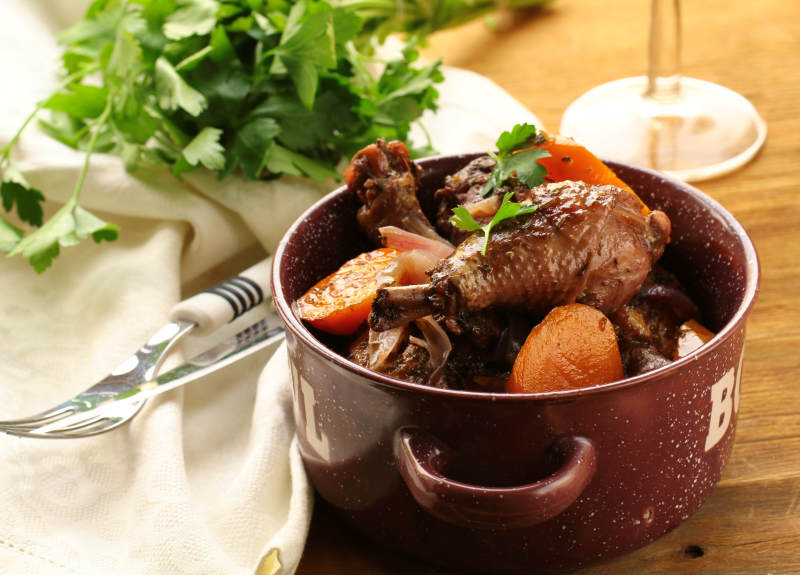 chicken in wine coq au vin traditional French cuisine
