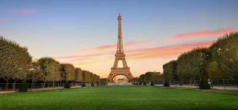 Eiffel Tower on Champs de Mars in Paris, France