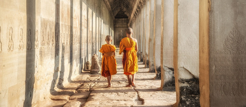 Enchanting Travels Cambodia Tours Two neophytes walking in an Angkor Wat, Siem Reap, Cambodia Vacation