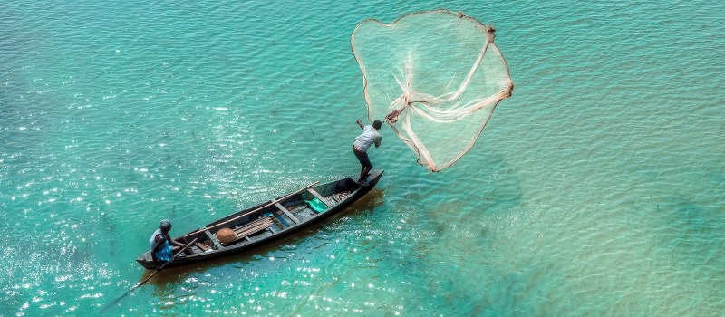 Enchanting Travels India Tours East India A man cast his fishing net in a Dihing river near the city of Duliajan,Assam, India.