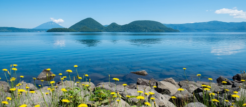 Enchanting Travels Japan Tours View landscape Lake Toya in Toyako town,Hokkaido,Japan