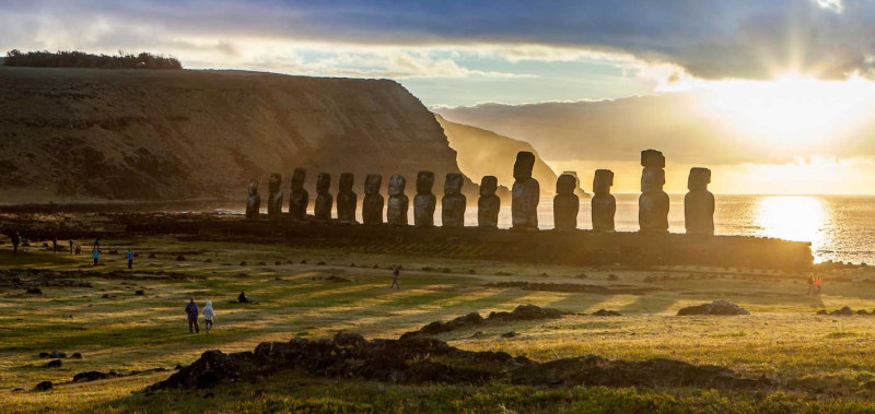Moai in Ahu Tongariki at Rapa Nui National Park on Easter Island in Chile, South America