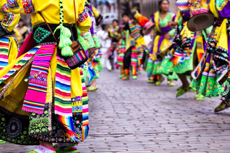 Peruvian dancers at the parade in Cusco, Peru, South America