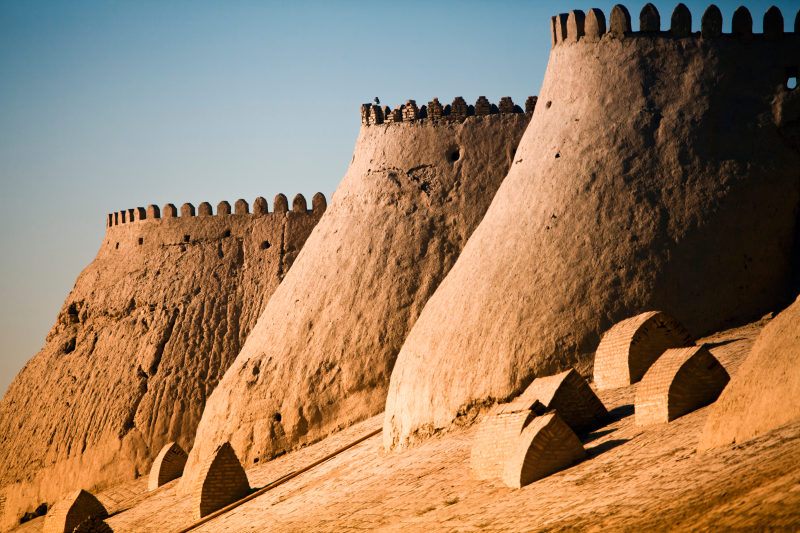 Protective Stone City Wall. Khiva City Central Asia Uzbekistan.