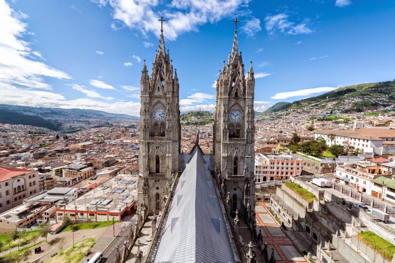 View-of-the-towers-of-the-Basilica-in-Quito-Ecuador-South-America