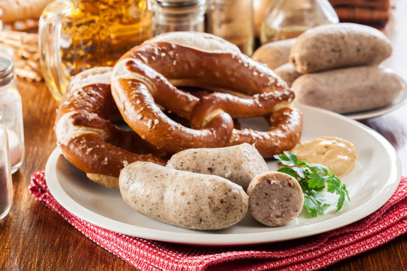 Enchanting Travels Germany Tours Bavarian breakfast with white sausage pretzel and beer