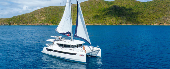 Moorings catamaran under sail