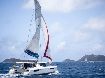 Catamaran at sail in the BVI