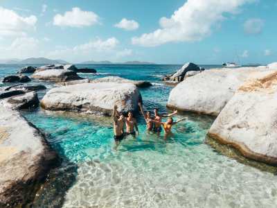 Group of friends at The Baths in the BVI