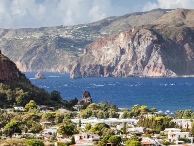 Italian coast with mountains, greenery and blue water