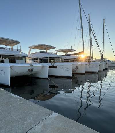 Leopard catamarans at dock in France