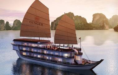 Auu00dfenansicht der Ginger Cruise Halong-Bucht, Halong Bucht in Vietnam