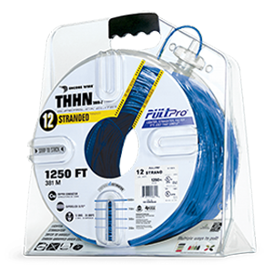 Product image for Encore 106100804455 THHN #12 Stranded BLUE Wire, Copper Conductor, 1250ft PullPro® Packaging