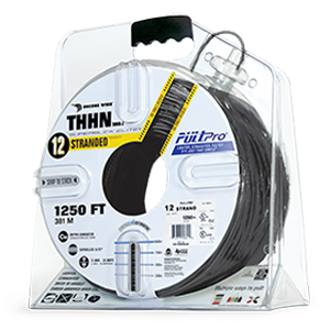 Product image for Encore 106100801455 THHN #12 Stranded BLACK Wire, Copper Conductor, 1250ft PullPro® Packaging