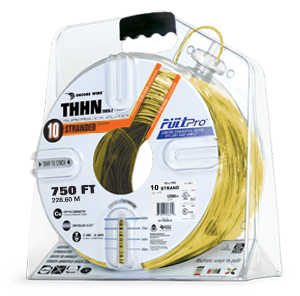 Product image for Encore 106100906445 THHN #10 Stranded YELLOW Wire, Copper Conductor, 750ft PullPro® Packaging