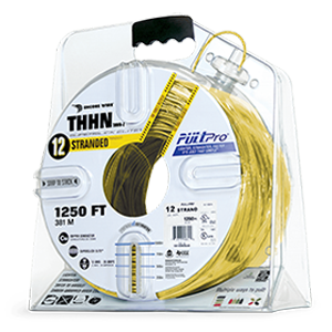 Product image for Encore 106100806455 THHN #12 Stranded YELLOW Wire, Copper Conductor, 1250ft PullPro® Packaging