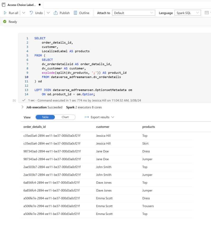 Sql Code Label Syntax Accessing multi-select choice labels in Synapse Link for Dataverse