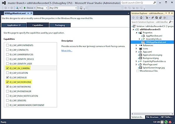 Windows Phone Capabilities and enabling the camera in the emulator