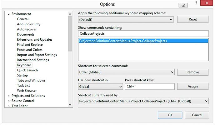 Image of keyboard settings in solution explorer