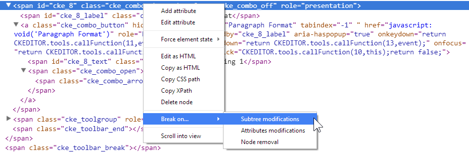 break on subtree modifications