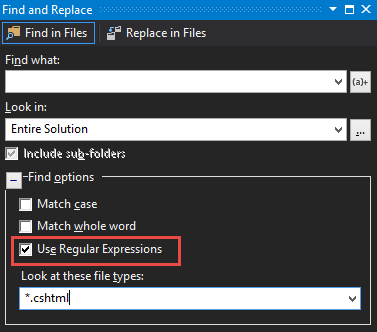 Visual Studio search menu