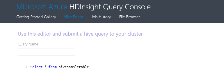 HDInsight Hive Query Editor