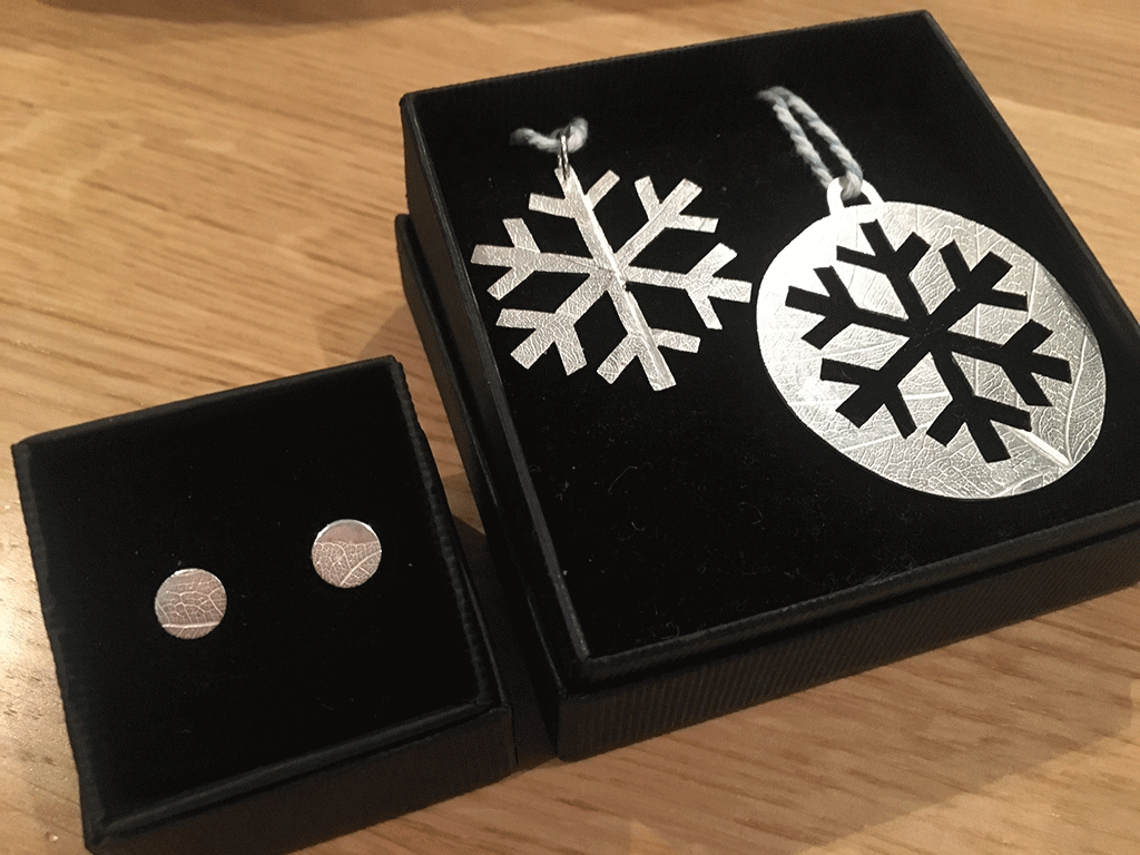 Finished earrings and two Christmas decorations boxed and ready to give away as presents.