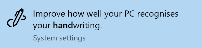 Settings option for improving handwriting recognition.