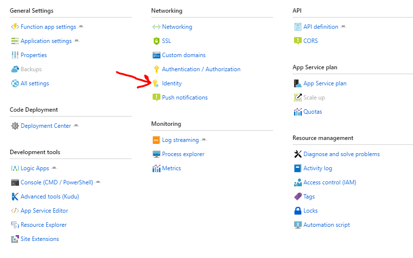 Function App settings in the Azure Portal.