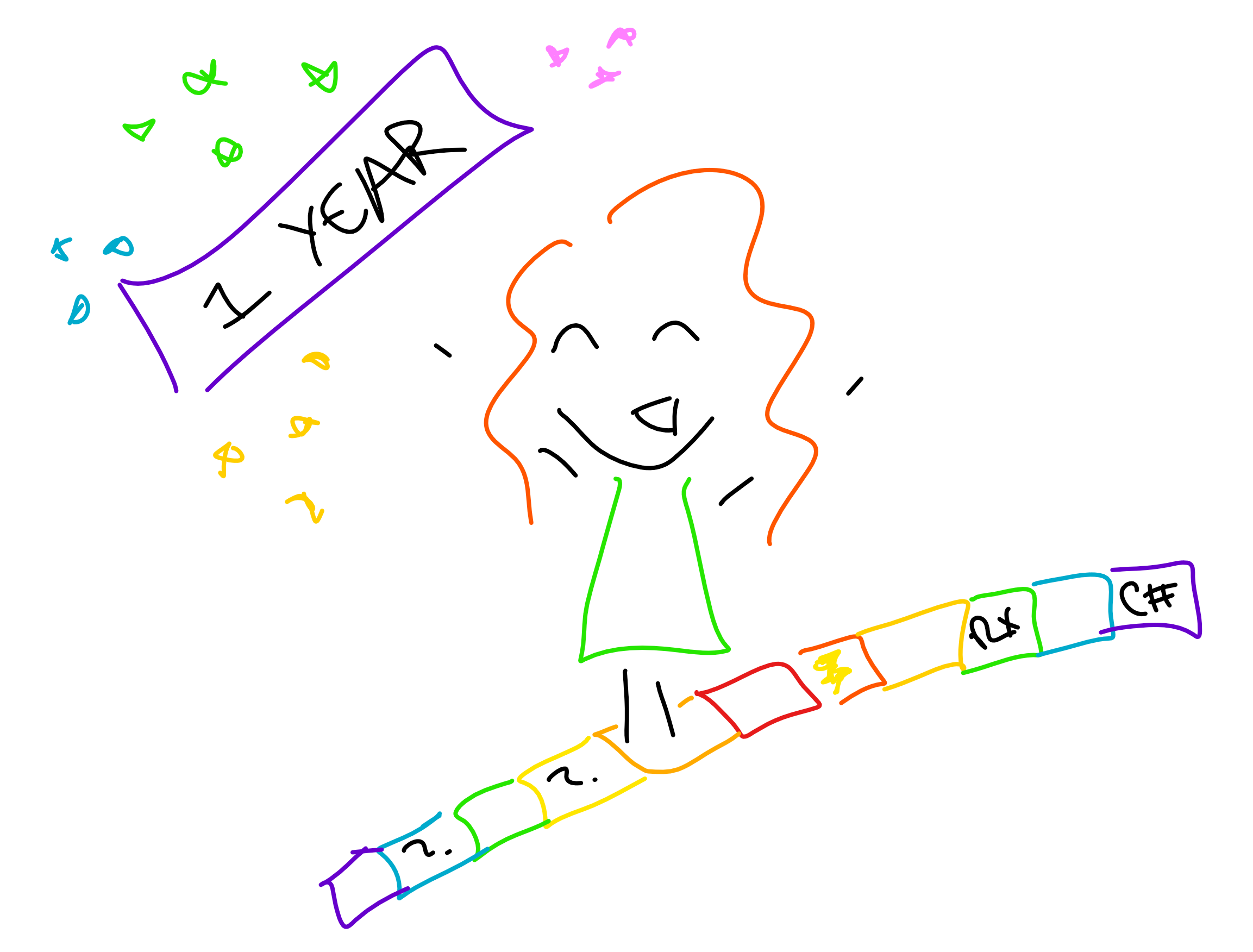 Doodle of author celebrating a year as an Apprentice II!