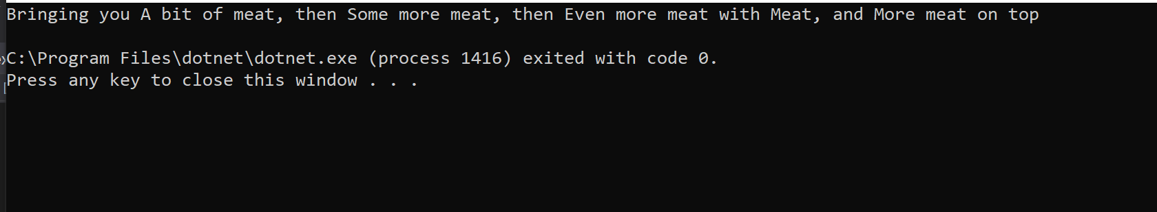 TRexMealBuilder output in the console